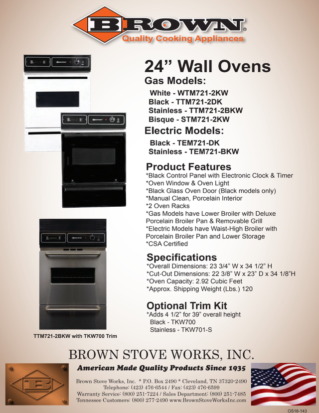 24” Wall Ovens Gas Models